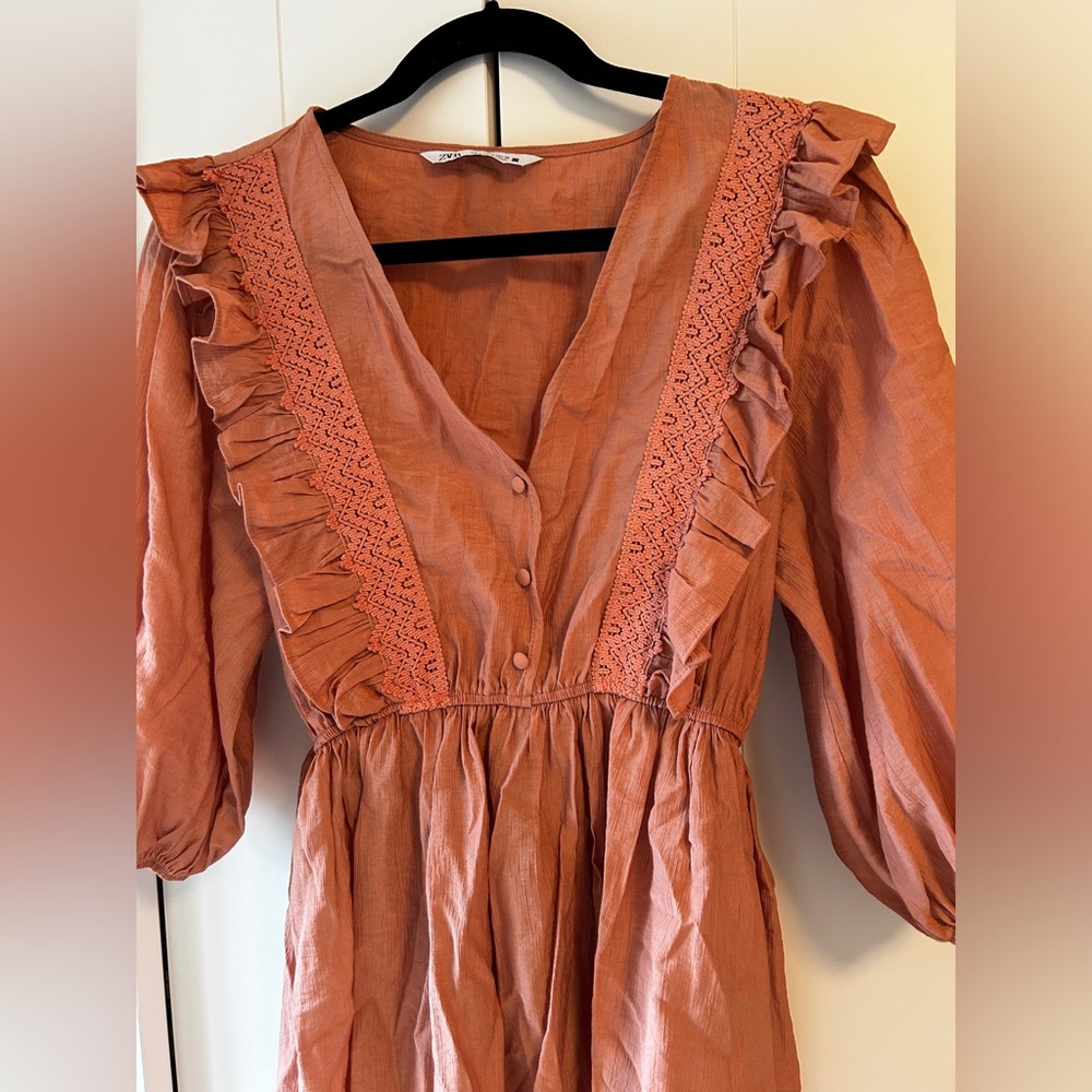 Hibiscus dress with ruffle and embroidery design